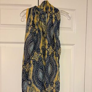 Dress Barn Yellow and Navy Paisley Patterned Scarf